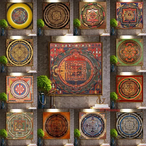 Vintage Buddha Mandala Thangka Art Print Poster Scripture Wall Art Pictures Canvas Painting Religious Faith Yoga Home Decor Gift (复制) (复制)