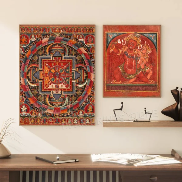 Vintage Tibetan Buddhist Thangka and Mandala Art Prints Abstract Posters Kalachakra Buddhism Wall Pictures Living Room Decor (复制)