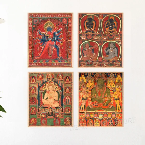Vintage Tibetan Buddhist Thangka and Mandala Art Prints Abstract Posters Kalachakra Buddhism Wall Pictures Living Room Decor (复制)