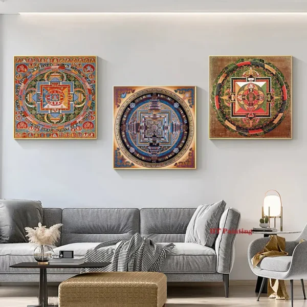 Vintage Buddha Mandala Thangka Art Print Poster Scripture Wall Art Pictures Canvas Painting Religious Faith Yoga Home Decor Gift (复制) (复制)